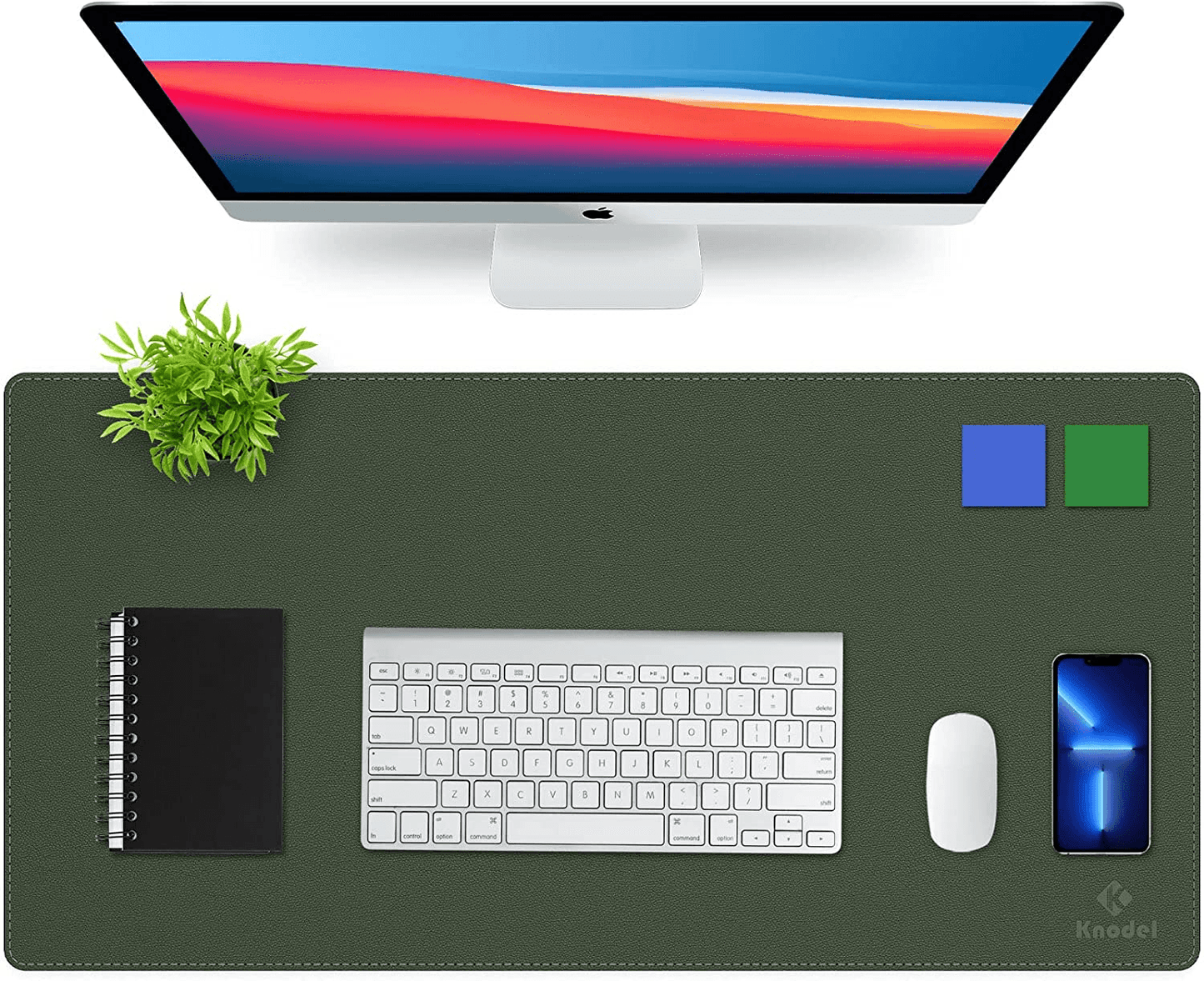 Dual-Sided Waterproof Desk Mat - Dark Green PVC Leather