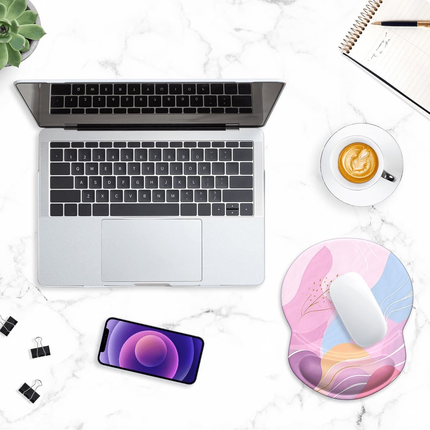 Ergonomic Mouse Pad with Gel Wrist Support - Comfortable Non-Slip Design for Pain Relief, Art Style Pattern, 8.7 x 7.2 Inches