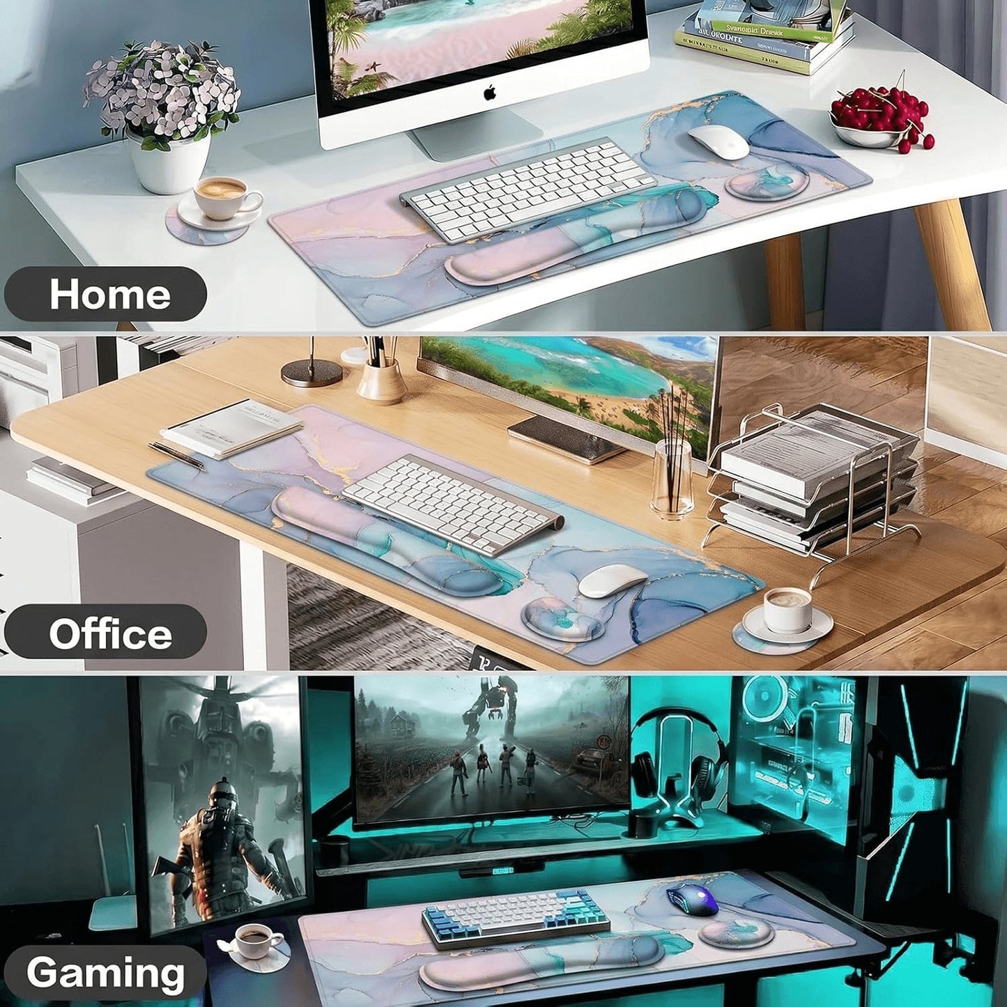 4-in-1 Extended Desk Mat with Wrist Rest - Large Mouse Pad & Keyboard Mat for Gaming and Office Use