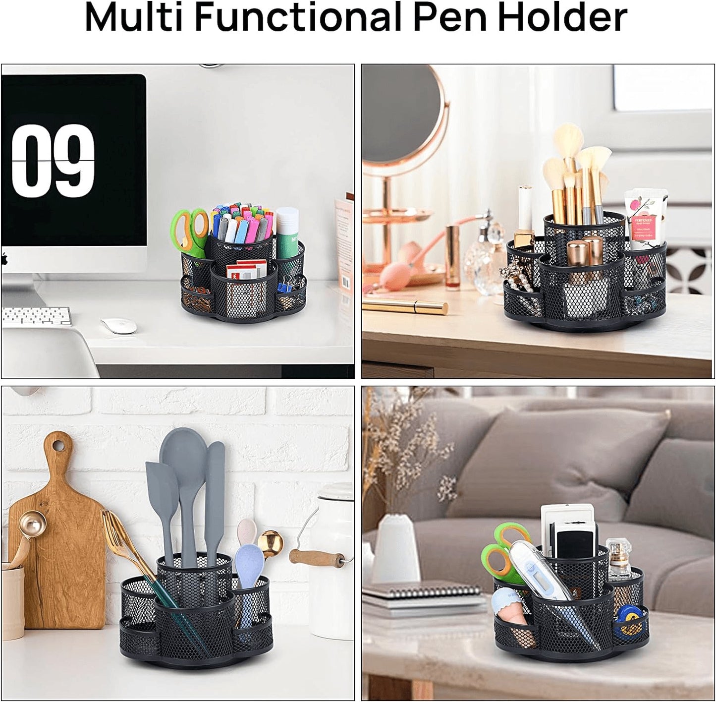 360° Rotating Desk Pen Holder - Stylish Black Organizer for Office & Home