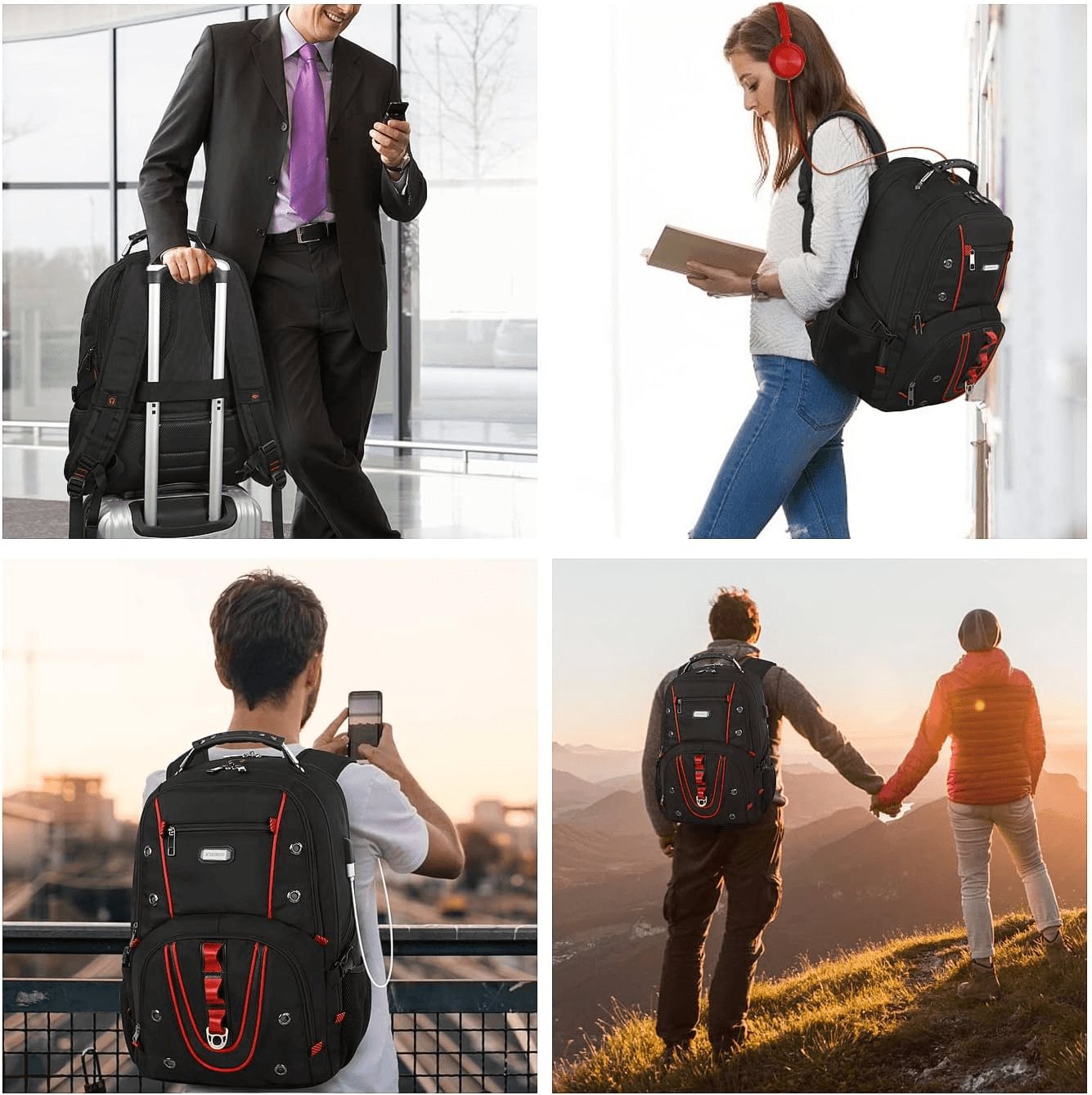 Extra Large Travel Laptop Backpack for Men - 17.3 Inch with USB Charging Port, TSA-Friendly Design, RFID Anti-Theft Pocket, and Durable Heavy-Duty Construction for College Use