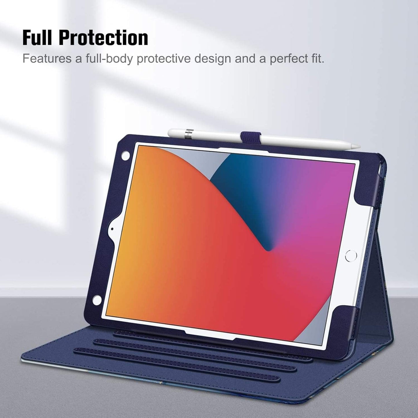 Stylish Ocean Marble iPad Case for 9th/8th/7th Gen - Multi-Angle Stand, Card Slots, and Auto Sleep/Wake Feature
