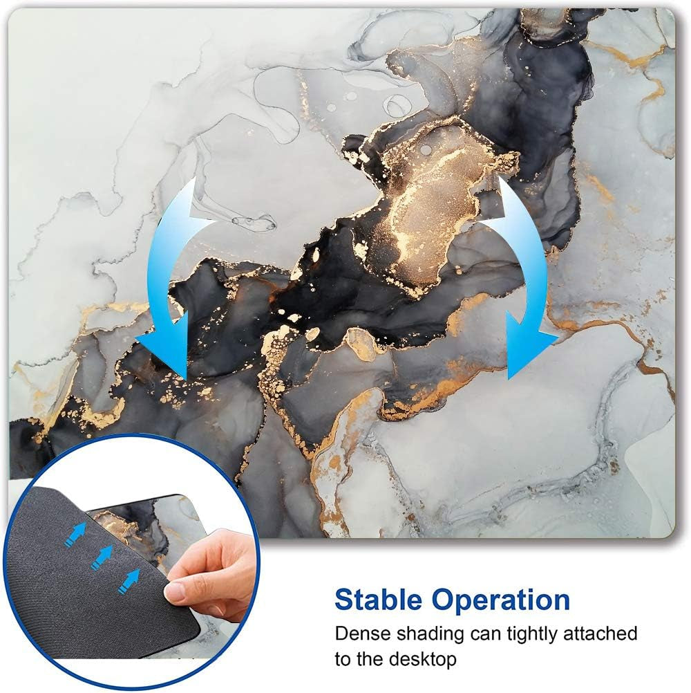 Elegant White Gold Marble Mouse Pad - Custom Non-Slip Rubber Base for Gaming & Office Use, 9.5" x 7.9" x 0.12