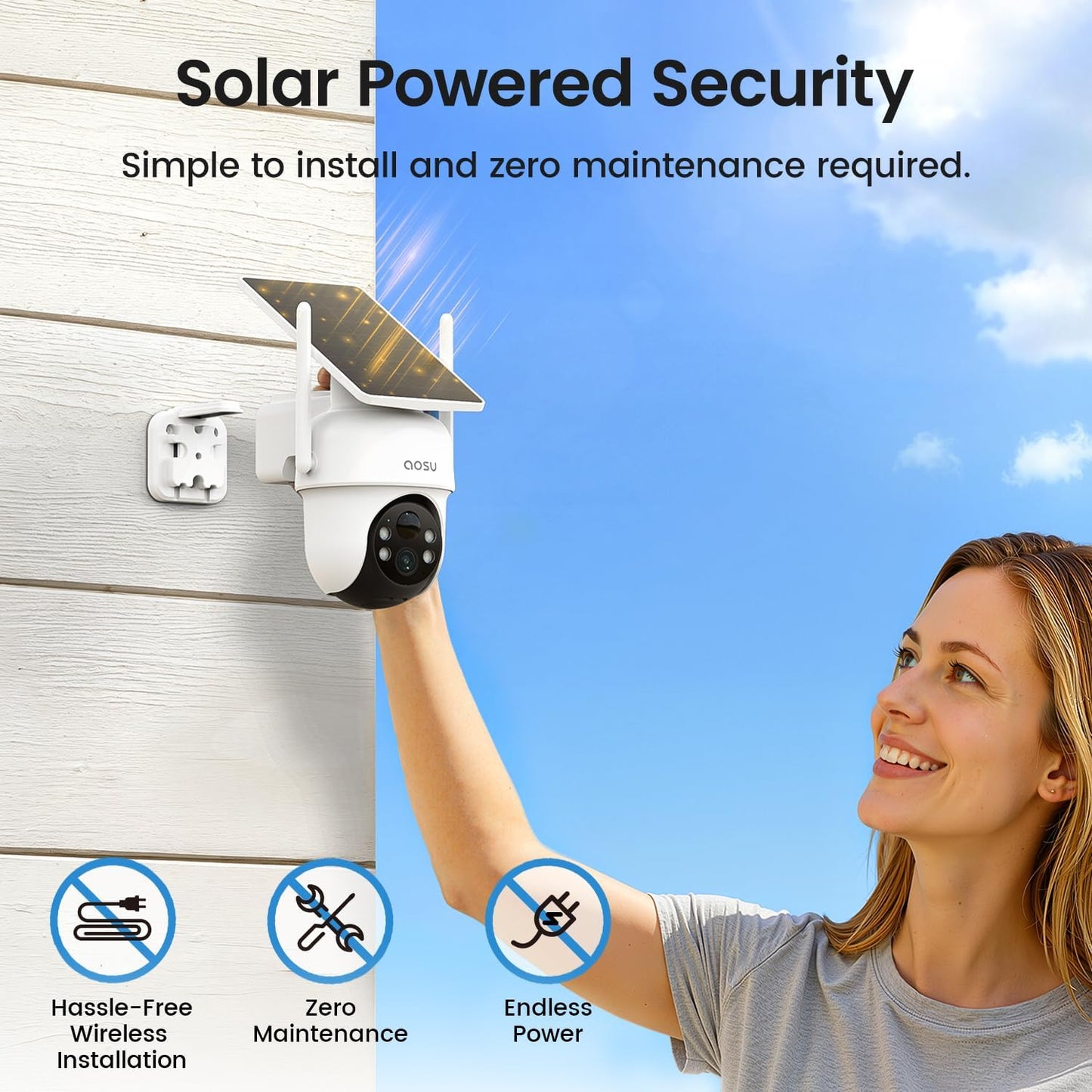 Security Cameras Outdoor Wireless, 4 Cam-Kit, No Subscription Required, Solar-Powered, Home Security Cameras System with 360° Pan & Tilt, Auto Tracking, 2K Color Night Vision, Easy Setup