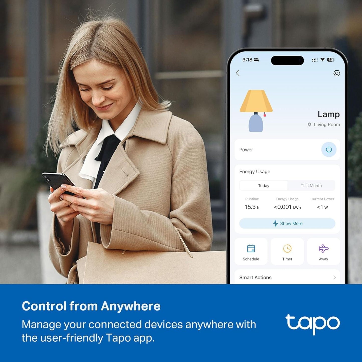 Tapo Smart Wi-Fi Power Strip - Matter Compatible, Energy Monitoring, Surge Protection, 6 Individually Controlled Outlets & 3 USB Ports, Works with Alexa, Google Assistant, Siri & Bixby - Tapo P316M