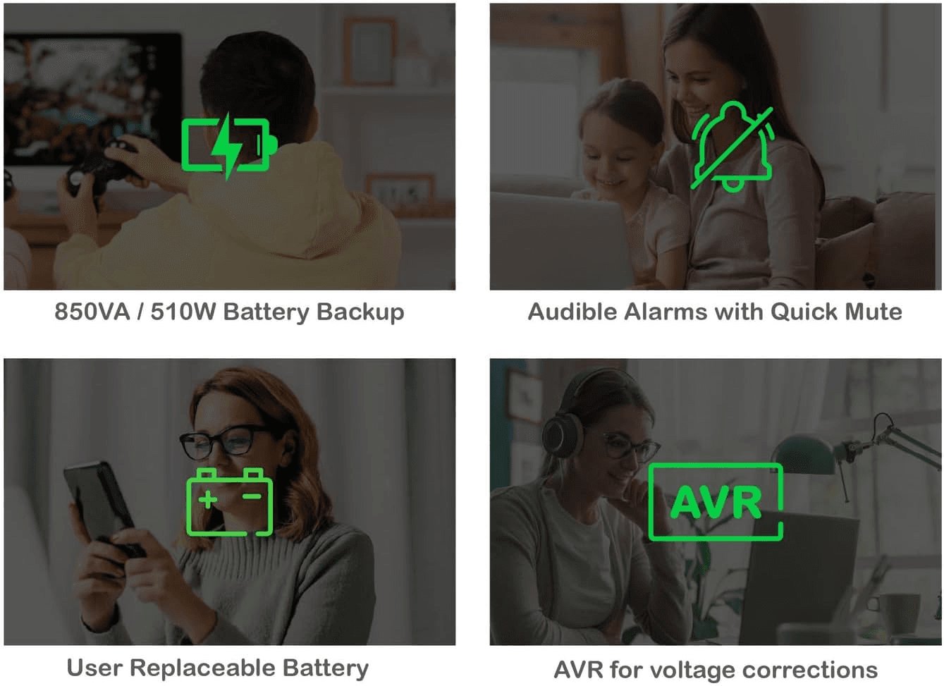 850VA Pro UPS Battery Backup - 8 Outlets, LCD Display, AVR & Surge Protection for Home Offices - 29-Minute Runtime for PCs & Workstations