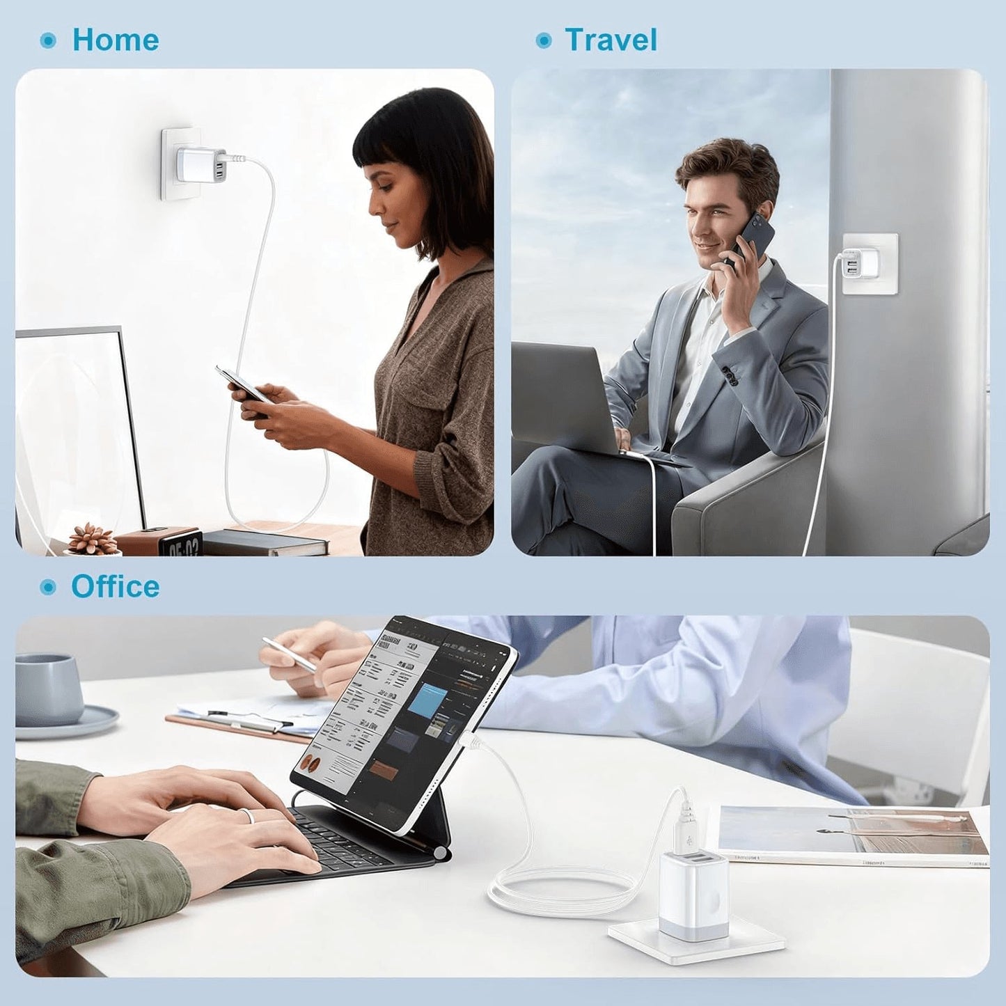 2-Pack 3-Port USB Wall Charger - Fast 3.1A Power Adapter for iPhone, iPad & Samsung Galaxy
