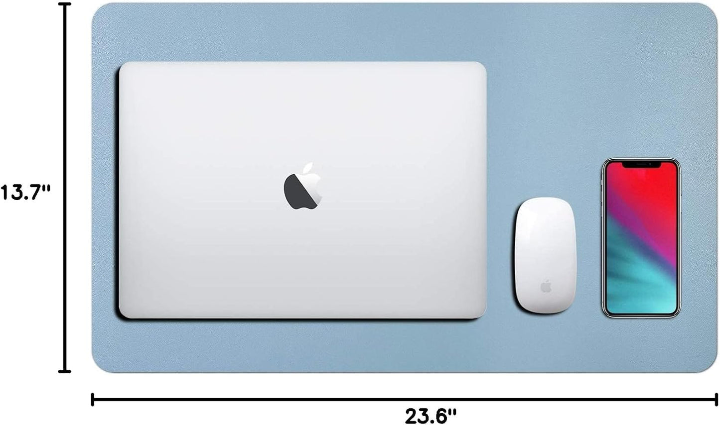Premium Leather Desk Pad Protector - Stylish Waterproof Mouse Pad & Office Desk Cover (Light Blue/Silver) 23.7"x13.8" - Perfect for Home, Work, and Cubicles