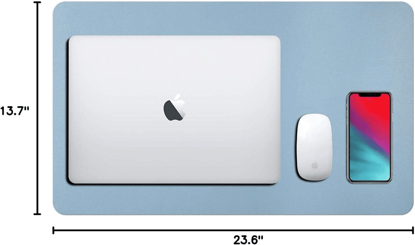 Premium Leather Desk Pad Protector - Stylish Waterproof Mouse Pad & Office Desk Cover (Light Blue/Silver) 23.7"x13.8" - Perfect for Home, Work, and Cubicles