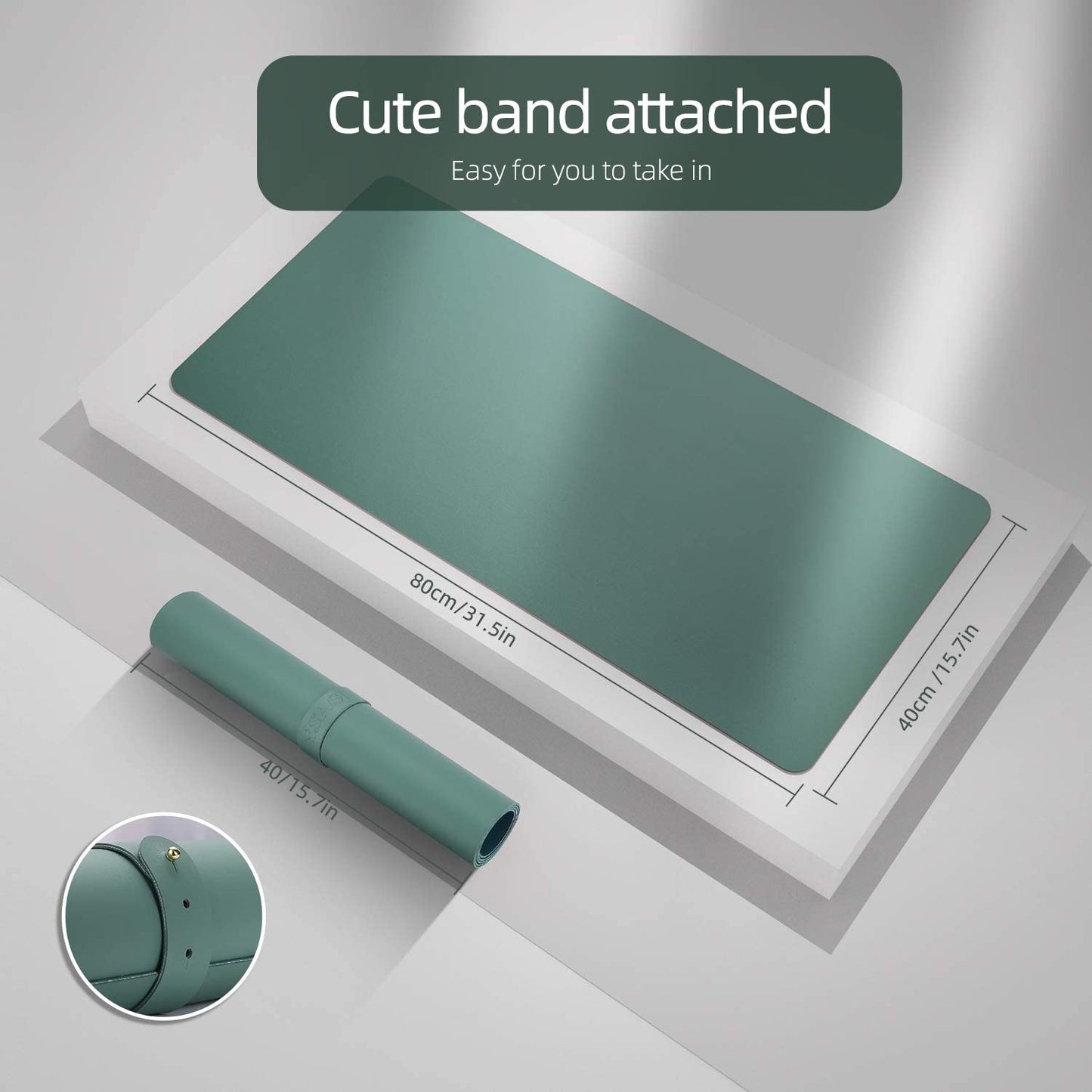 Dual-Sided Leather Desk Pad - 31.5" x 15.7" Waterproof Blotter in Pistachio Green & Green Blue for Office or Home