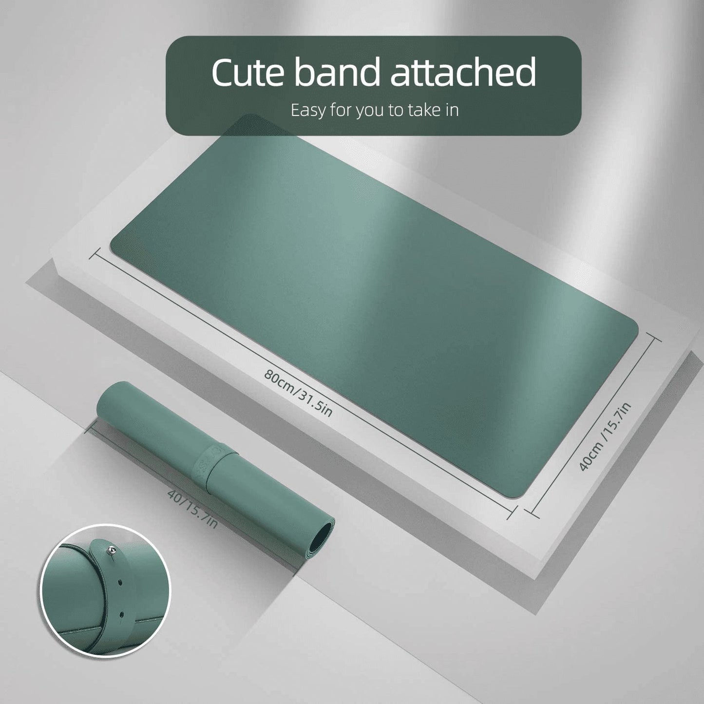Dual-Sided Leather Desk Pad - 31.5" x 15.7" Waterproof Blotter in Pistachio Green & Green Blue for Office or Home