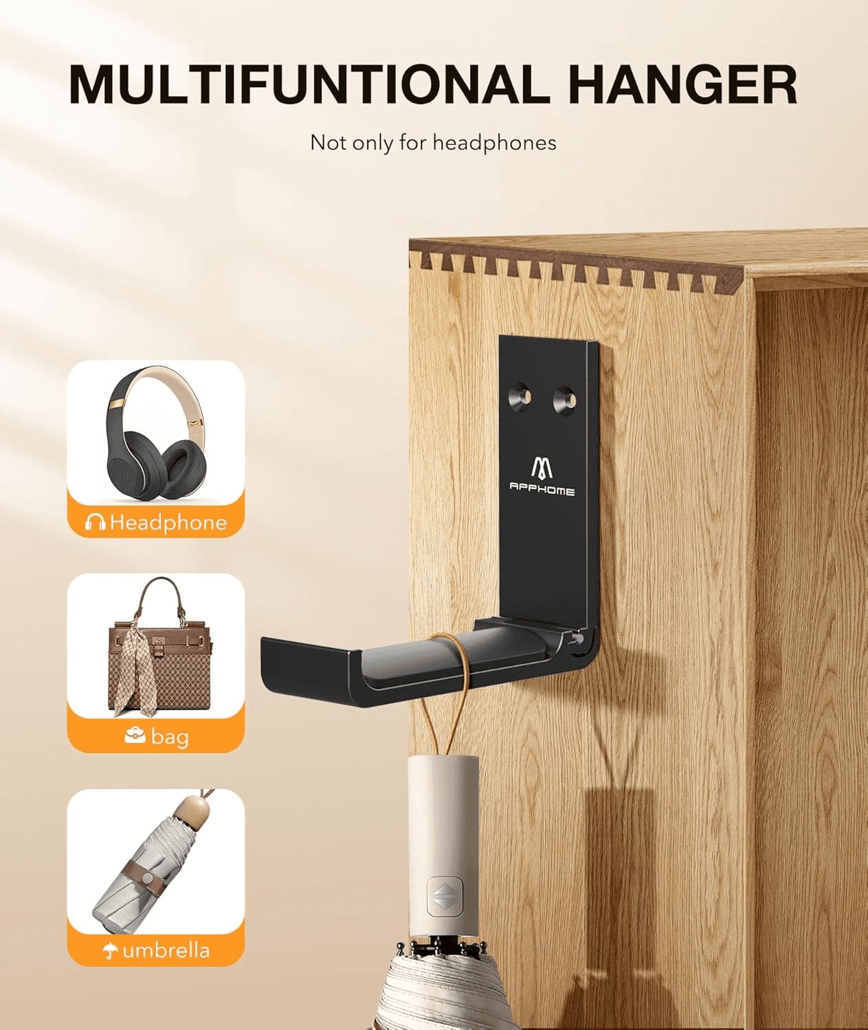 Space-Saving Foldable Headphone Stand & Headset Holder - No-Scratch Silicone Wall Hook for Gaming & Office Use, Strong Adhesive Black Design