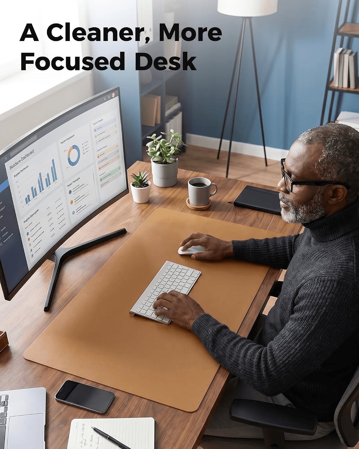 Dual-Sided Leather and Cork Desk Pad - Large Waterproof Mouse Pad and Writing Mat for Home/Office - Apricot (25.6" x 13.7")