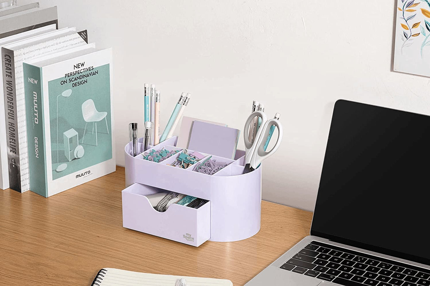 Chic Lavender Desk Organizer - Stylish Storage Solution for Office Supplies & Accessories - Elegant White & Lavender Pen Holder for Home, College, or School