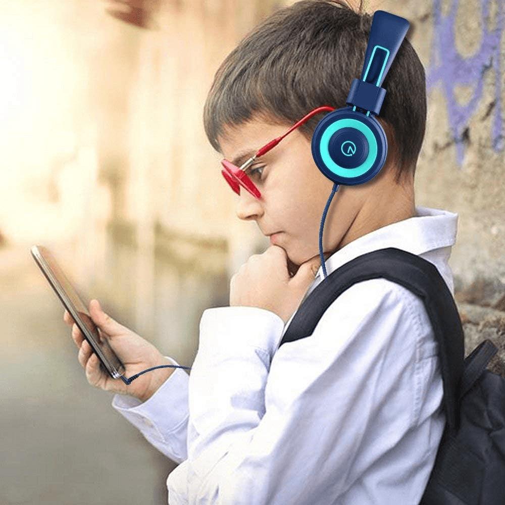 K11 Children's Foldable Stereo Headphones - Tangle-Free Wired On-Ear Headset for School and Travel (Navy/Teal)
