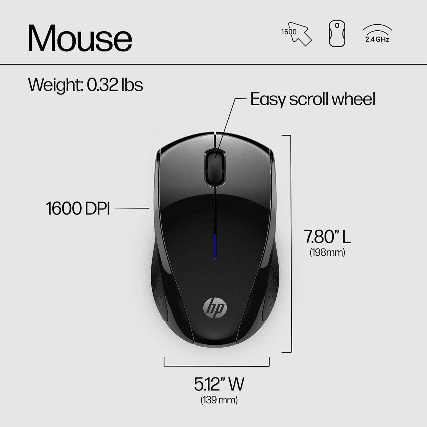 HP X3000 G3 Wireless Mouse - Black, 15-Month Battery, Side Grips for Control, Travel-Friendly, Blue LED, Powerful 1600 DPI Optical Sensor, Compatible with Wins Pc/Laptop, Mac, Chromebook (683N7AA)