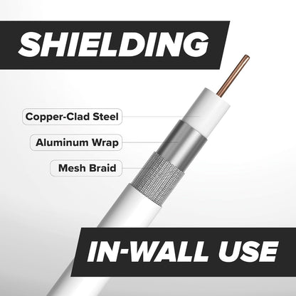CIMPLE CO 3FT RG6 Coaxial Cable - Dual Shielded Indoor/Outdoor Coax Cable for TVs, Antennas, Internet, and Audio/Video - White