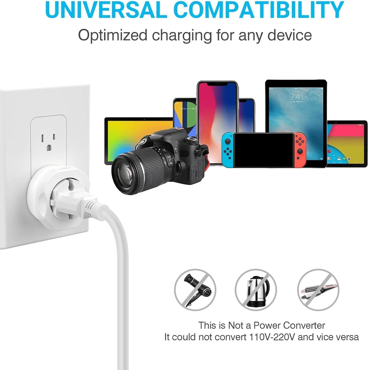 European to US Plug Adapter - Travel Converter for EU Type C & E/F Plugs to USA - Ideal for Spain, France & More!