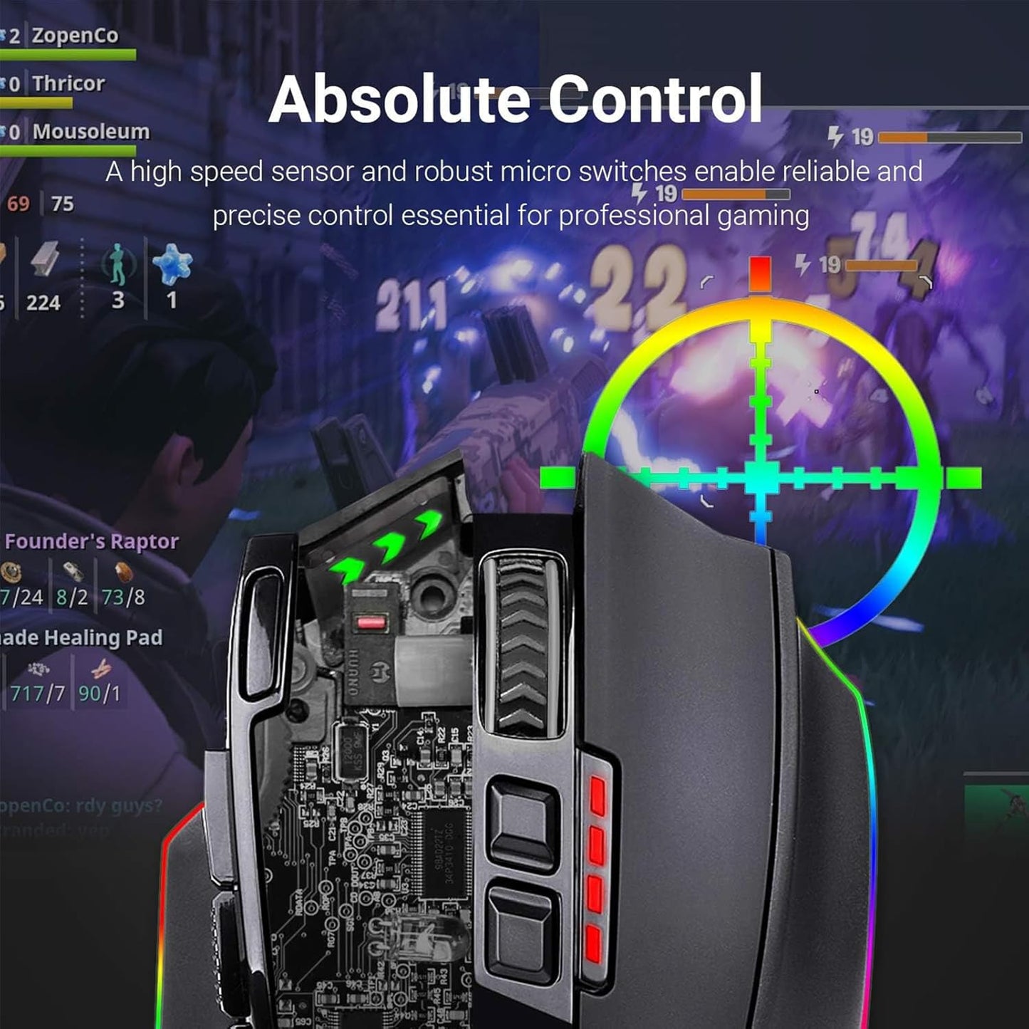 M801 Wireless RGB Gaming Mouse - 9 Programmable Macro Buttons, 16000 DPI, Rapid Fire for Ultimate Gaming Performance - Compatible with Windows and PC, Sleek Black Design
