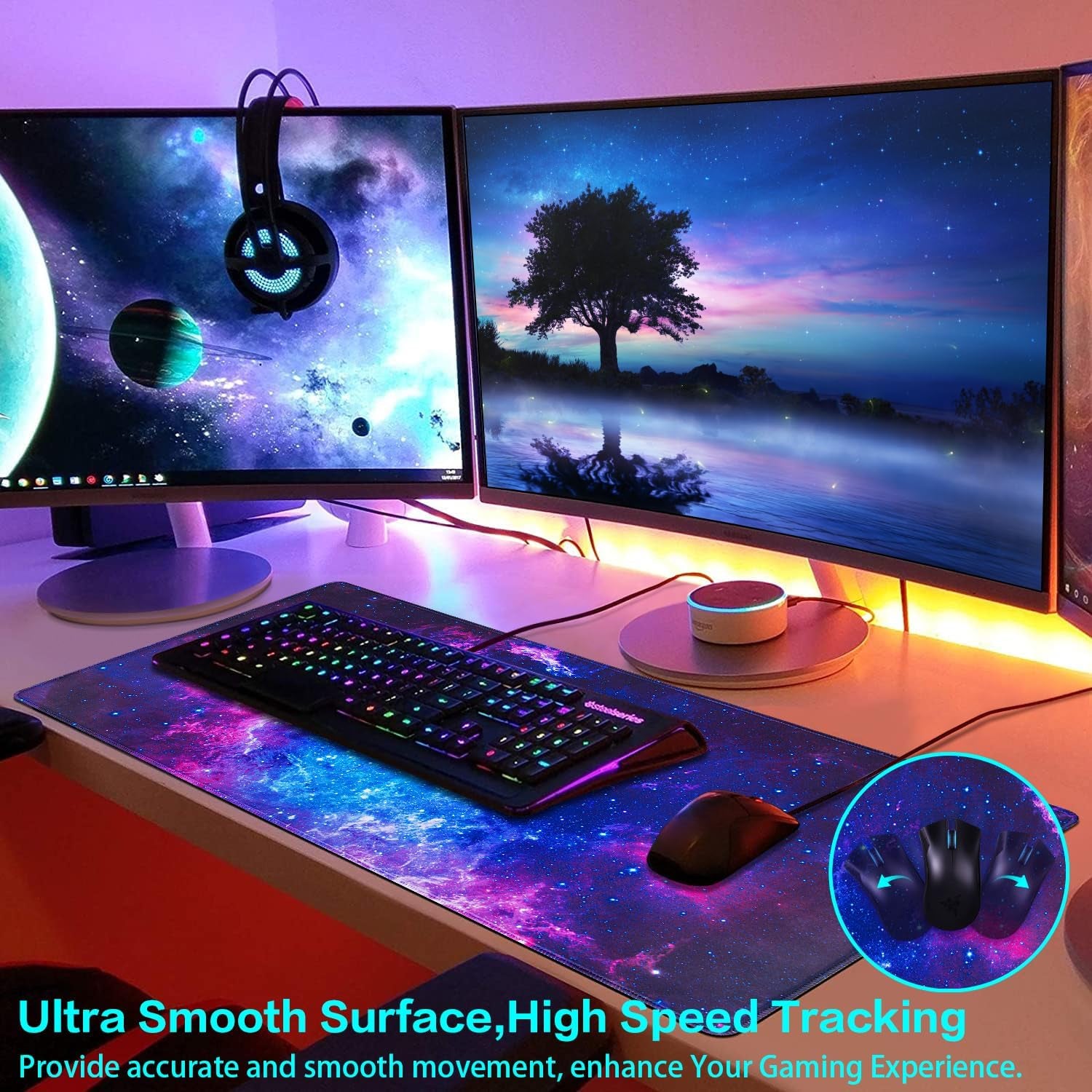 Large Extended Gaming Mouse Pad - 31.5x15.7 Inch Non-Slip Rubber Base Desk Mat for Keyboard and Mouse