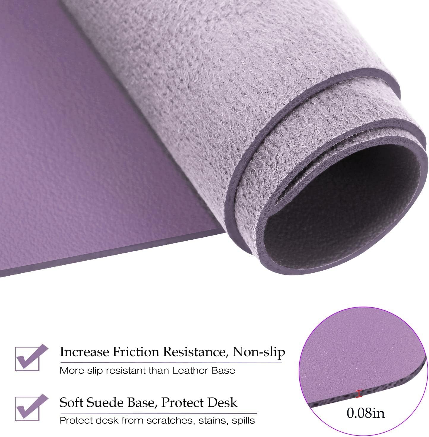 Premium PU Leather Desk Pad - Large 24” x 14” Waterproof Blotter with Suede Base, Multi-Color Non-Slip Mouse Pad (Violet)