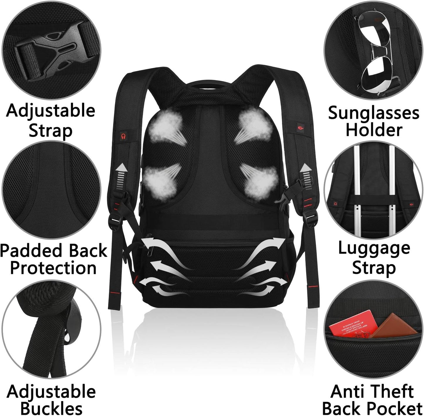 Extra Large Travel Laptop Backpack for Men - 17.3 Inch with USB Charging Port, TSA-Friendly Design, RFID Anti-Theft Pocket, and Durable Heavy-Duty Construction for College Use