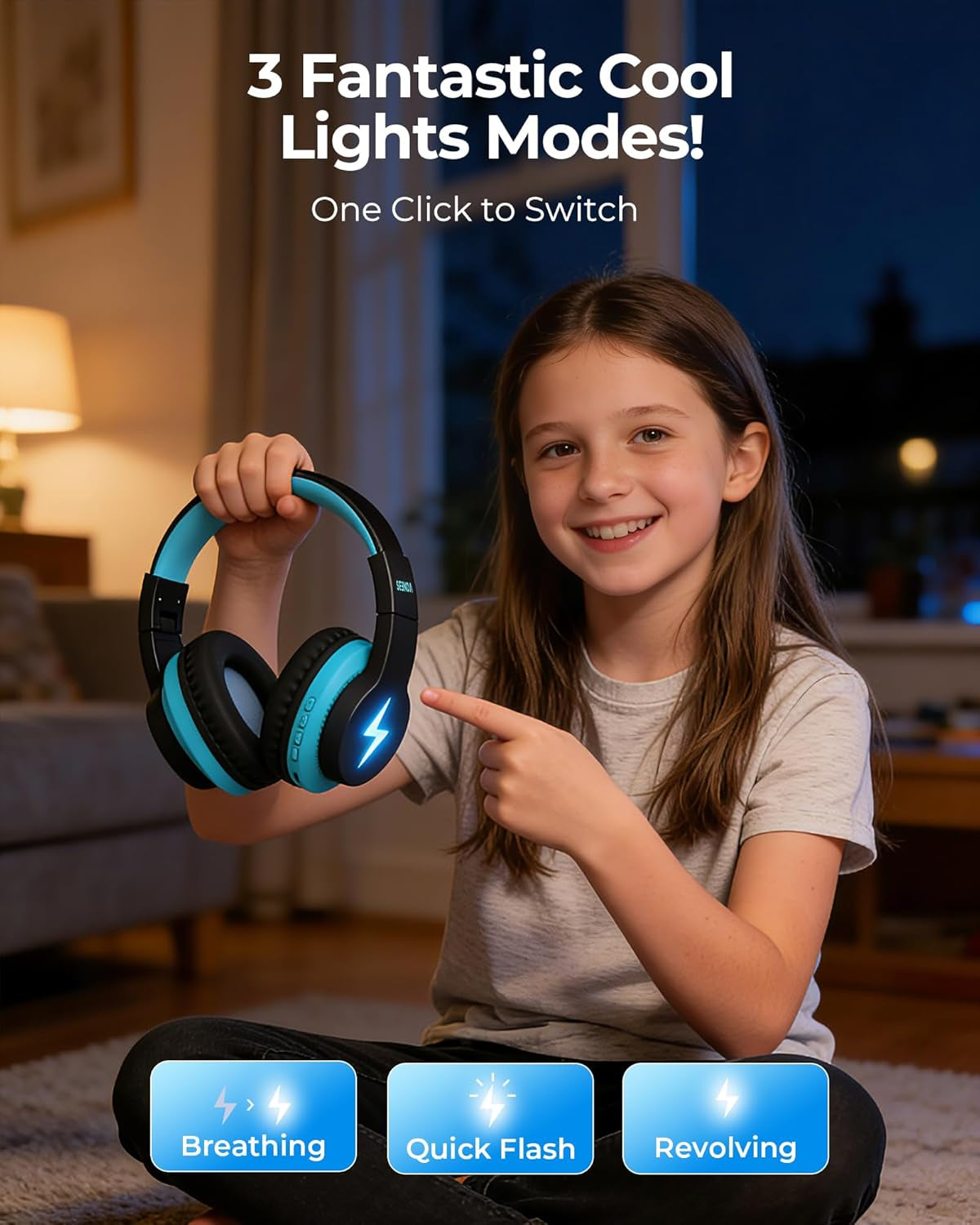 Children's Bluetooth Headphones - Wireless, Volume-Limited, 45 Hours Playtime, Built-In Microphone & Auxiliary Cord - Ideal for School - Black and Blue