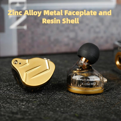 KZ ZSN PRO X High-Fidelity Gaming Earbuds - Hybrid Dual Driver In-Ear Monitors with Detachable Tangle-Free Cable (Gold, Without Microphone)