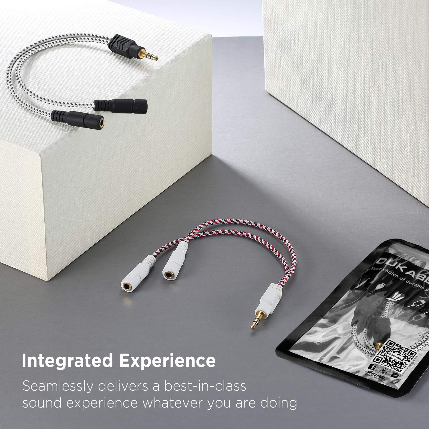 Zebra White 3.5mm Audio Splitter - Knitted TRS Headphone Splitter for Earphones & Speakers