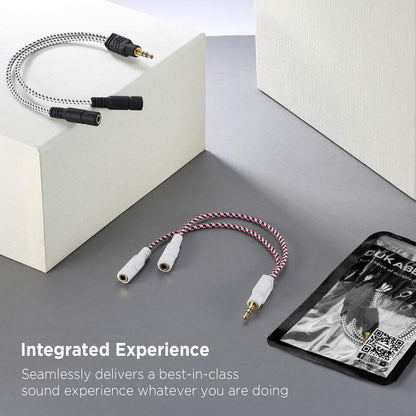 Zebra White 3.5mm Audio Splitter - Knitted TRS Headphone Splitter for Earphones & Speakers