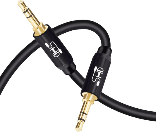Premium 15FT  Aux Cable - Dual Shielded 3.5mm Audio Stereo Cord with Gold Plated Connectors for Superior Sound Quality in Your Car