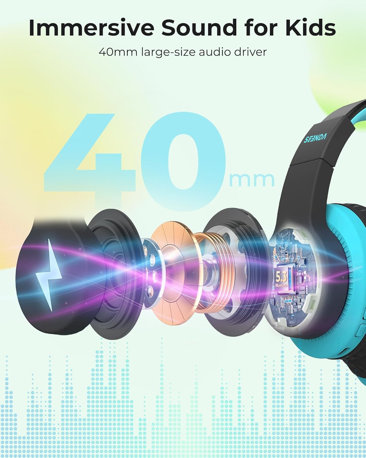 Children's Bluetooth Headphones - Wireless, Volume-Limited, 45 Hours Playtime, Built-In Microphone & Auxiliary Cord - Ideal for School - Black and Blue