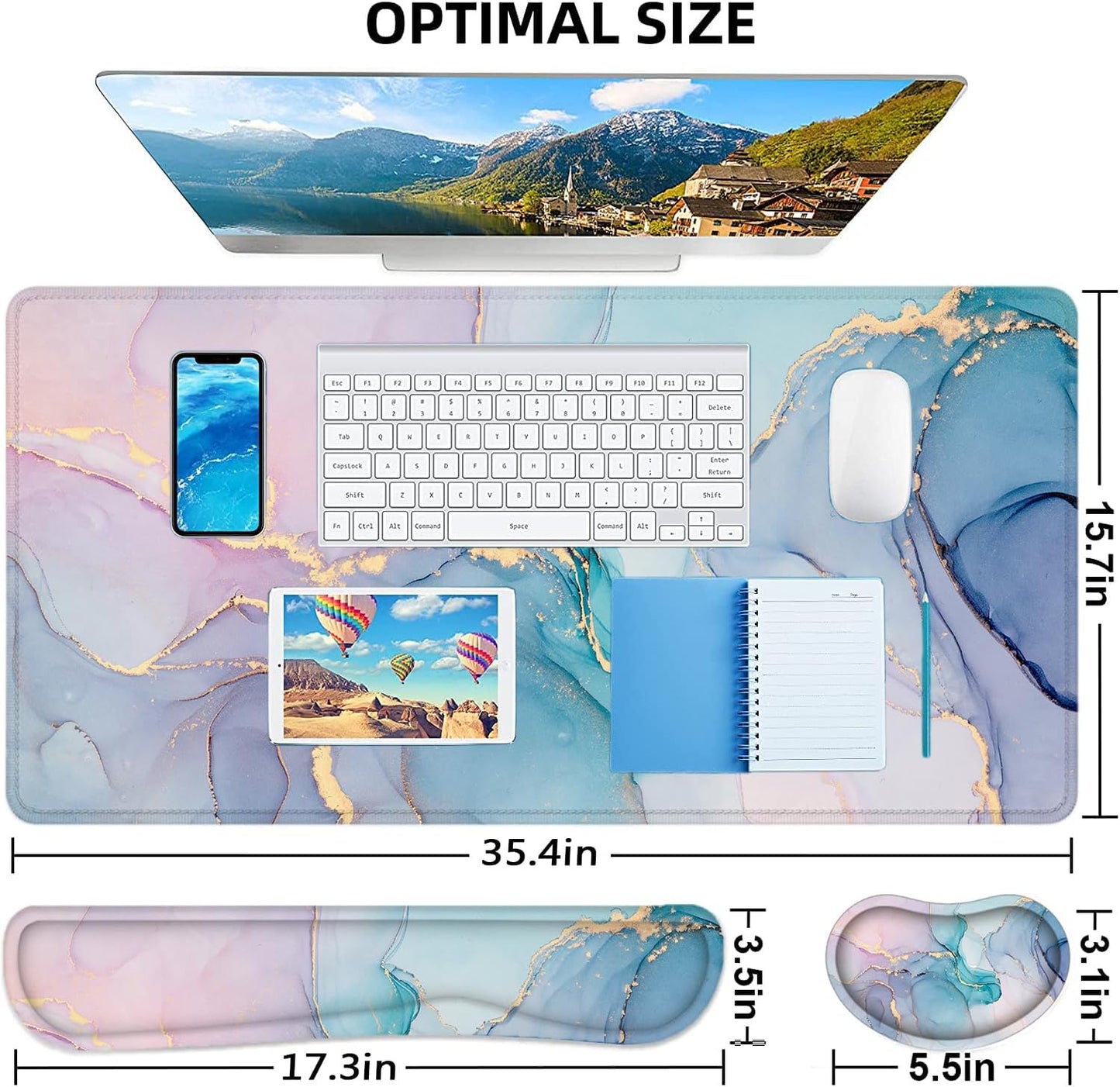 4-in-1 Extended Desk Mat with Wrist Rest - Large Mouse Pad & Keyboard Mat for Gaming and Office Use