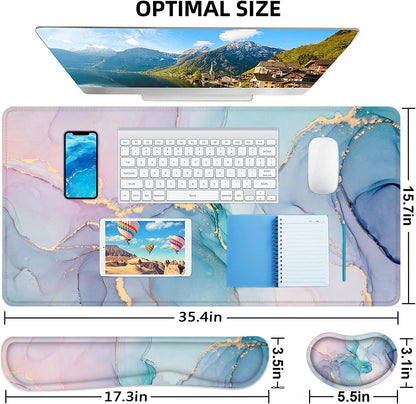 4-in-1 Extended Desk Mat with Wrist Rest - Large Mouse Pad & Keyboard Mat for Gaming and Office Use