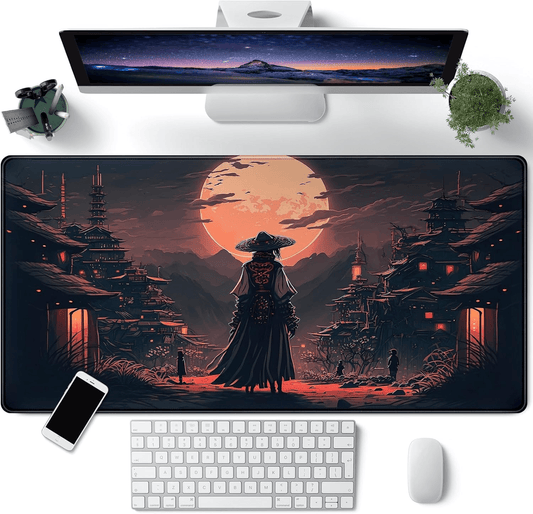 Japanese Landscape Desk Mat - Moonlight Samurai Mouse Pad XXL