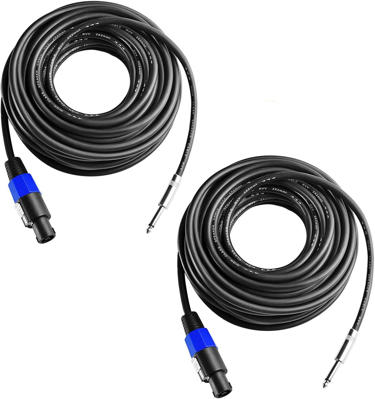 Premium 2-Pack 6ft Speakon to 1/4" Speaker Cables - 10ft Heavy-Duty 12 Gauge Audio Amplifier Connection with Twist Lock