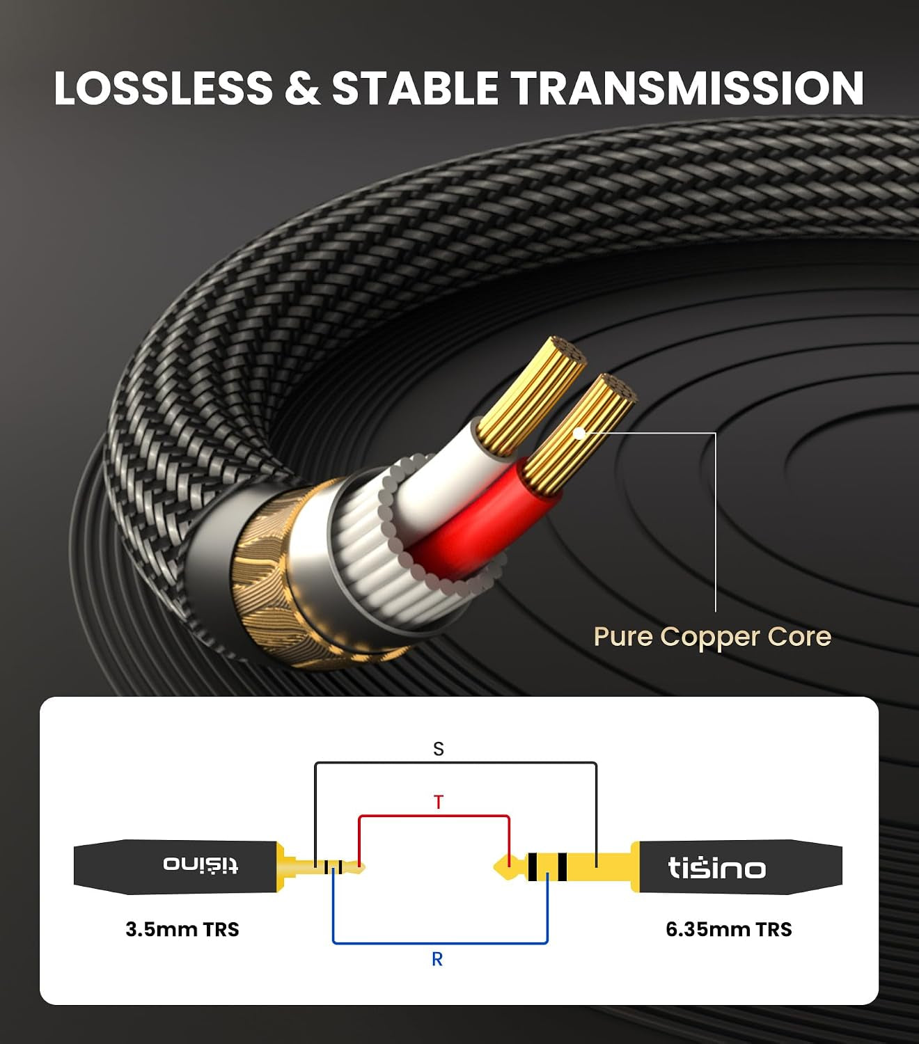 3-Foot Nylon Braided 1/8 to 1/4 Stereo Audio Cable for Guitar, Keyboard, Laptop, Home Theater, Speakers, and Amplifiers
