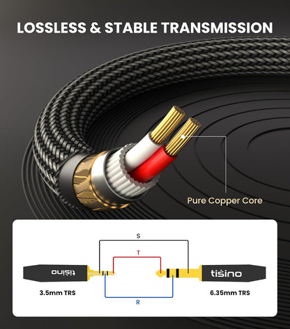 3-Foot Nylon Braided 1/8 to 1/4 Stereo Audio Cable for Guitar, Keyboard, Laptop, Home Theater, Speakers, and Amplifiers