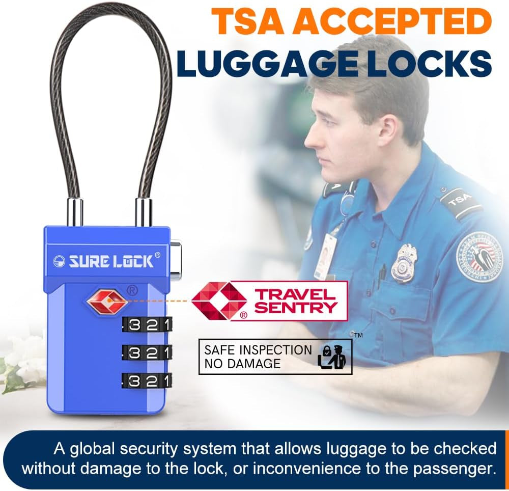 TSA Approved Luggage Locks with Open Alert Indicator, 3 Digit Combination Cable Travel Lock for Suitcase, Backpack, Gym Locker, Toolbox, Carry on & Travel Bag