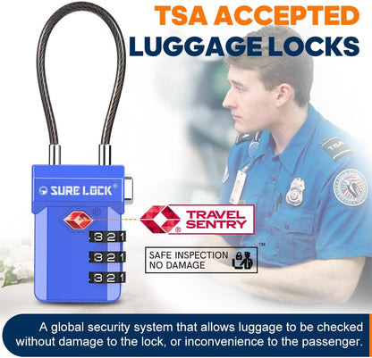 TSA Approved Luggage Locks with Open Alert Indicator, 3 Digit Combination Cable Travel Lock for Suitcase, Backpack, Gym Locker, Toolbox, Carry on & Travel Bag