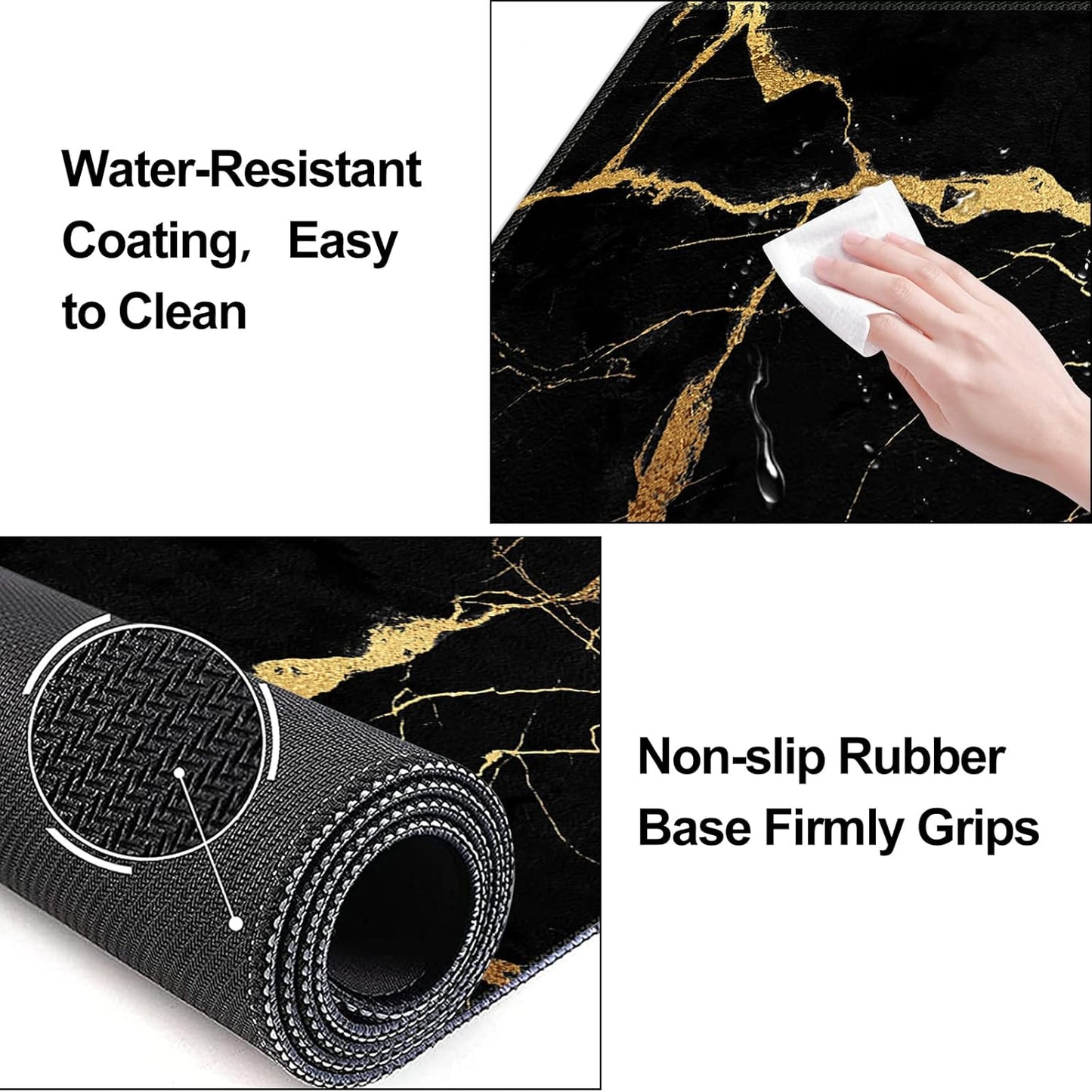 Large Gaming Mouse Pad Set with Wrist Support & Coaster - Stylish Black Gold Marble Desk Mat for Pain Relief & Comfort in Home Office - 35.4x15.7 inches