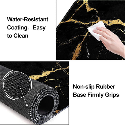Large Gaming Mouse Pad Set with Wrist Support & Coaster - Stylish Black Gold Marble Desk Mat for Pain Relief & Comfort in Home Office - 35.4x15.7 inches