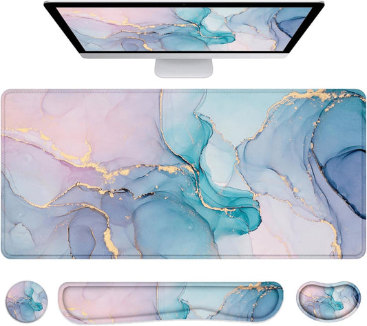 4-in-1 Extended Desk Mat with Wrist Rest - Large Mouse Pad & Keyboard Mat for Gaming and Office Use