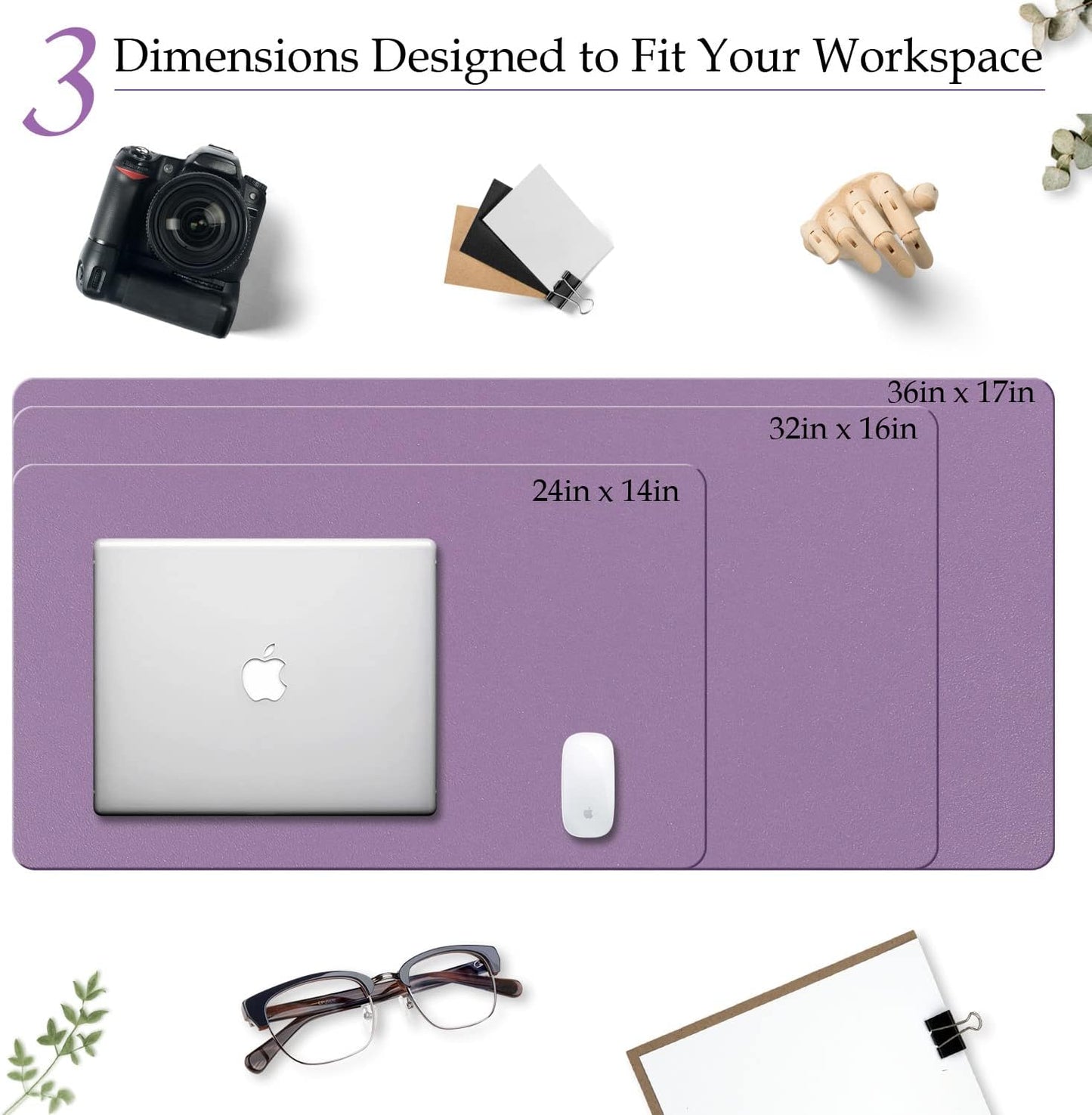 Premium PU Leather Desk Pad - Large 24” x 14” Waterproof Blotter with Suede Base, Multi-Color Non-Slip Mouse Pad (Violet)