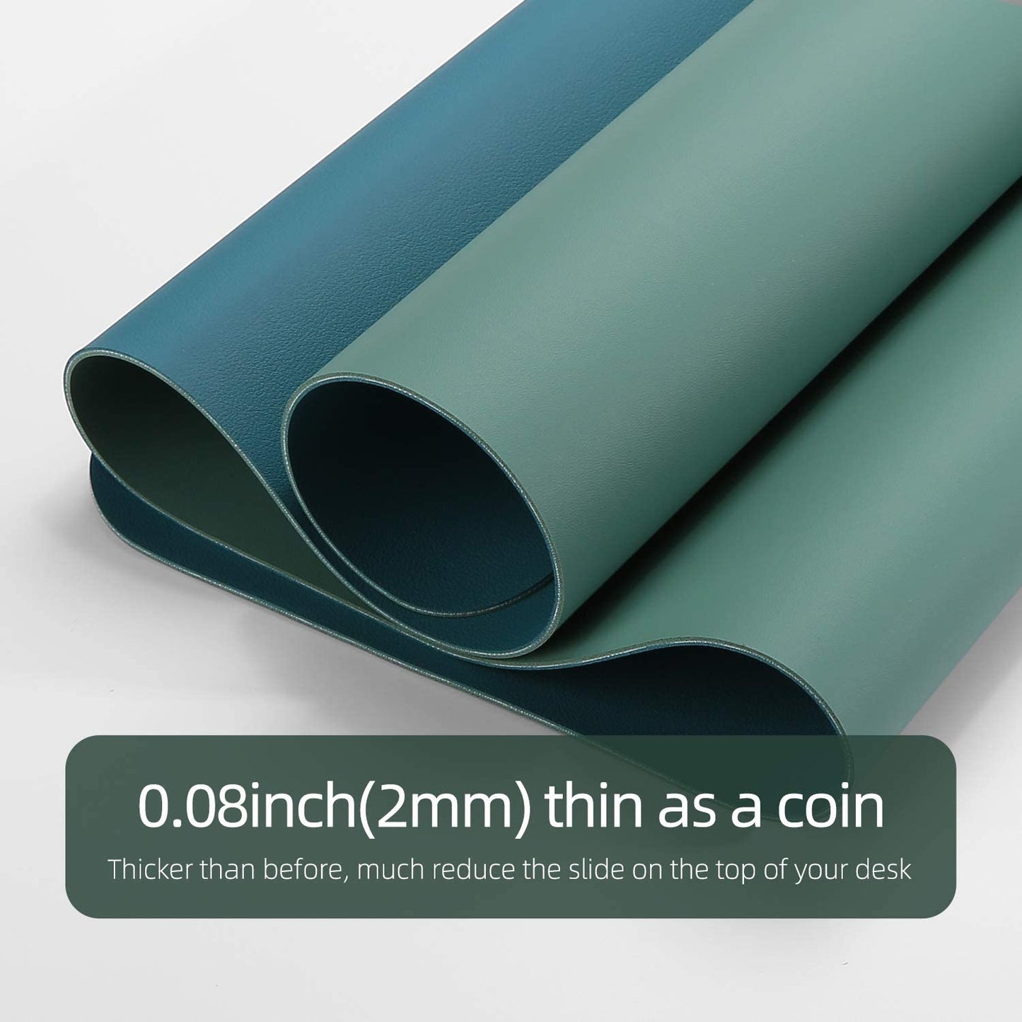 Dual-Sided Leather Desk Pad - 31.5" x 15.7" Waterproof Blotter in Pistachio Green & Green Blue for Office or Home