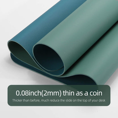 Dual-Sided Leather Desk Pad - 31.5" x 15.7" Waterproof Blotter in Pistachio Green & Green Blue for Office or Home