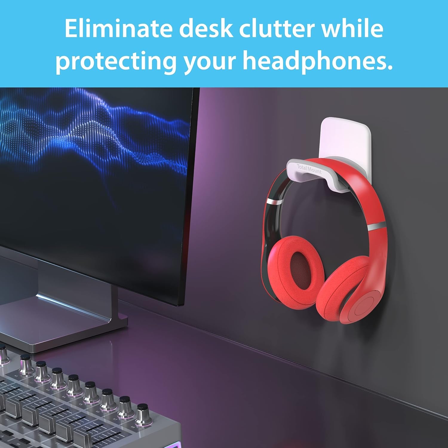 Studio-Grade Headphone Holder - Wall-Mounted Hanger Without Screws or Adhesive (White)