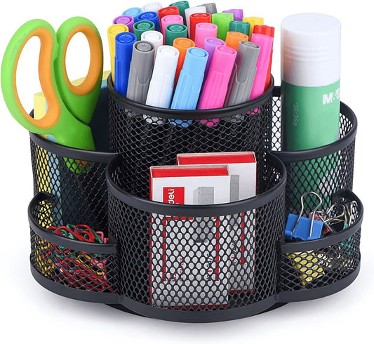 360° Rotating Desk Pen Holder - Stylish Black Organizer for Office & Home