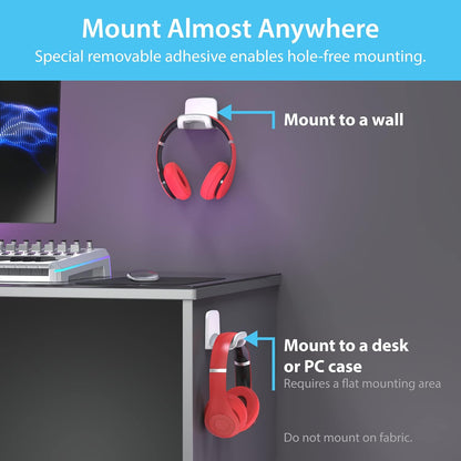 Studio-Grade Headphone Holder - Wall-Mounted Hanger Without Screws or Adhesive (White)