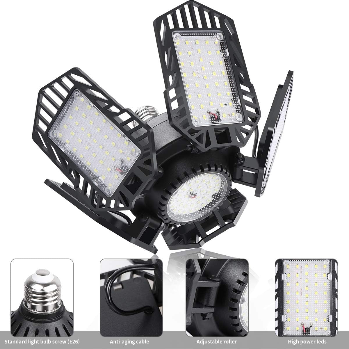 Led Ceiling Lights - Super Bright 6500K 150W, Adjustable Panels, Compatible with E26/E27 Sockets, Applicable for Workshop, Barn, Warehouse, Attic - 1 Pack